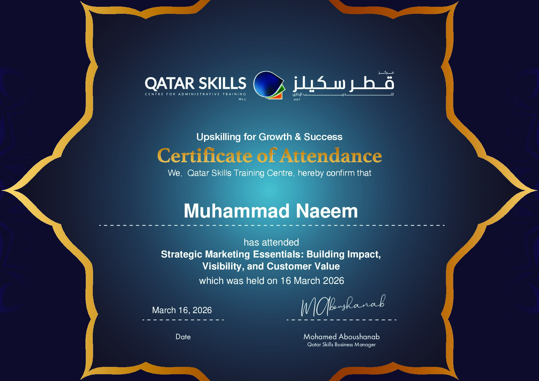 Certificate for Muhammad Naeem