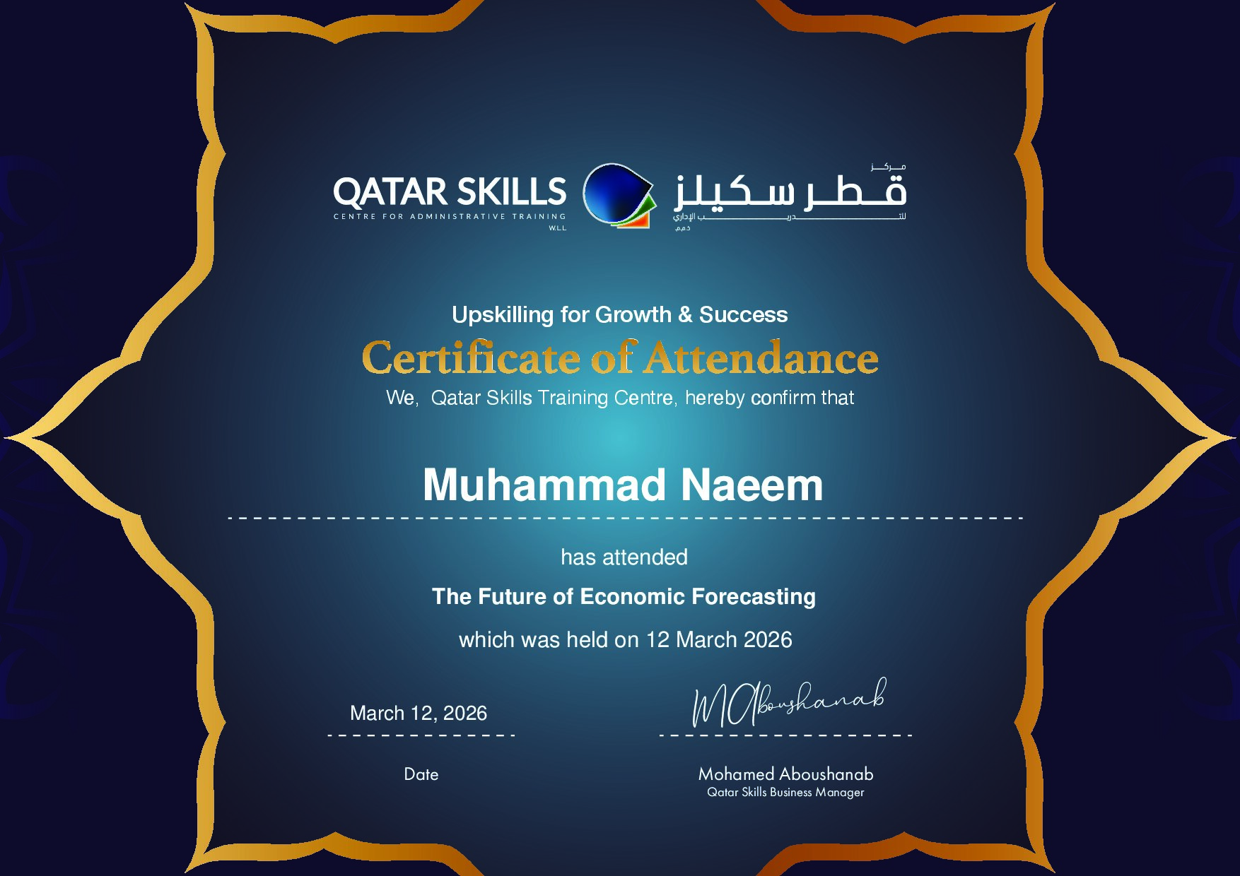 Certificate for Muhammad Naeem