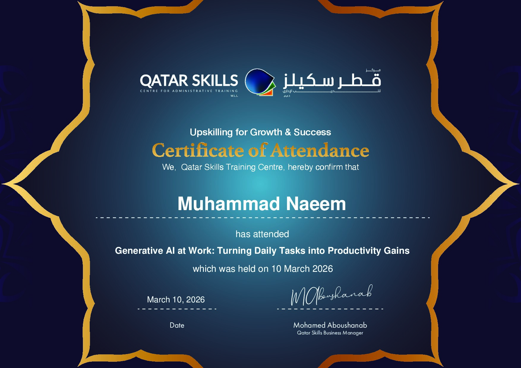 Certificate for Muhammad Naeem