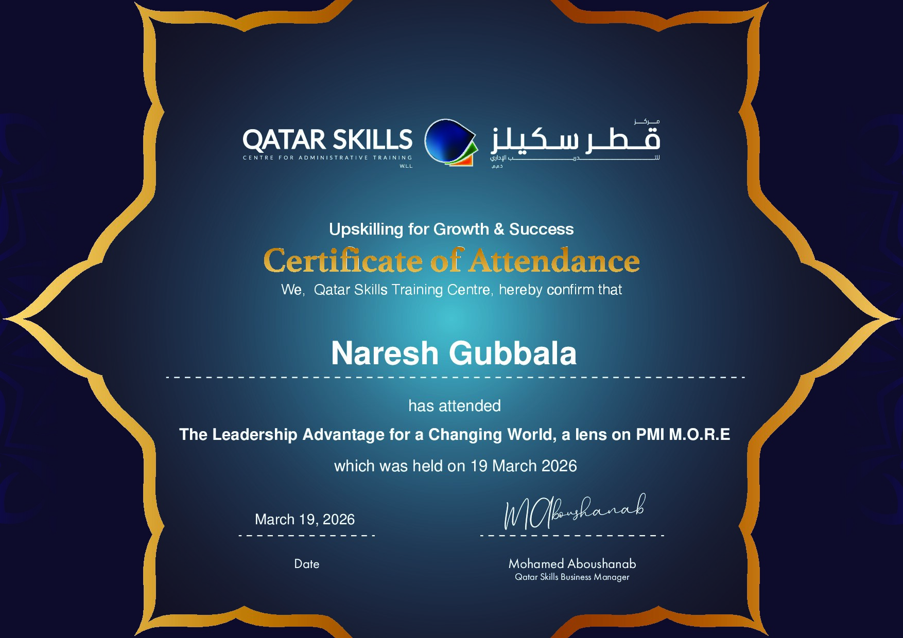 Certificate for Naresh Gubbala