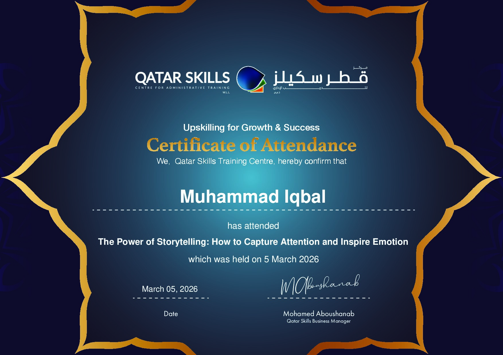 Certificate for Muhammad Iqbal